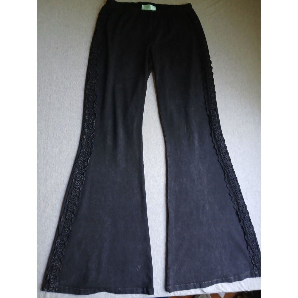 Y2k Yoga Pants Large Pull On Lace Wide Leg Flare Mineral Wash Grunge Goth
